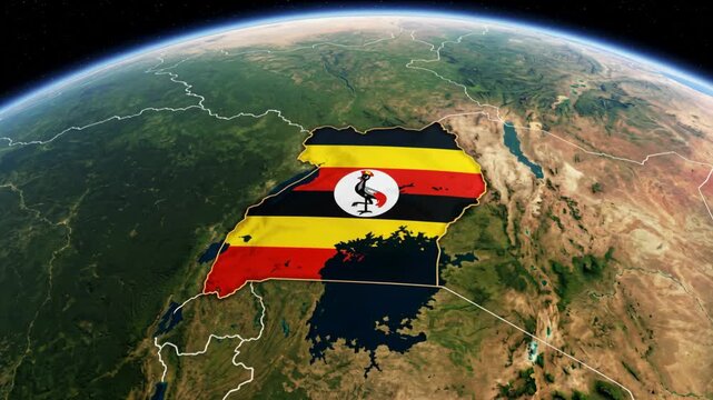 Uganda Flag Map Animation on Earth Globe Satellite View from Space