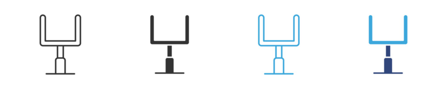 American football goal post icon set, Field goal posts symbols, Rugby goal structure icons, Stadium scoring posts vector icons, Sports field equipment symbols