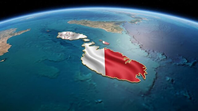 Malta Flag Map Animation on Earth Globe Satellite View from Space