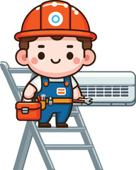 Fototapeta premium Kawaii AC Technician Character