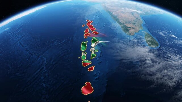 Maldives Flag Map Animation on Earth Globe Satellite View from Space