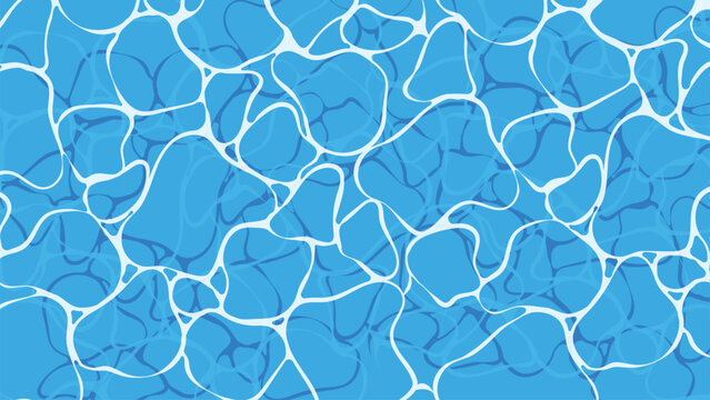 Top View Water Caustic Pattern Surface of Swimming Pool, Blue Water Ripple, Vector Design