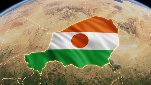 Niger Flag Map Animation on Earth Globe Satellite View from Space