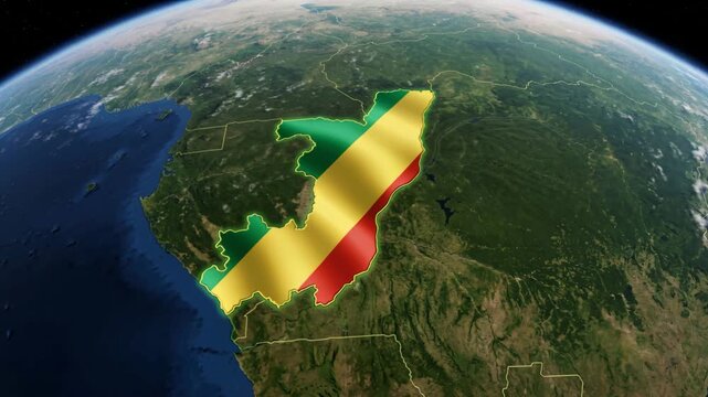 Republic of the Congo Flag Map on Earth Globe from Space Animation