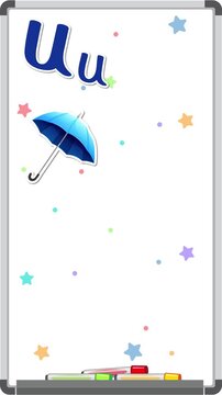 Educational Alphabet Animation for Letter U on a Vertical Whiteboard