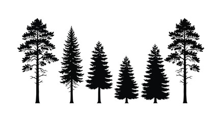 Set of coniferous tree silhouettes collection of pine and spruce trees for landscape design, forest elements, and naturethemed graphic projects © Hikari Vector Studio