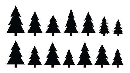 Fototapeta premium Set of black pine tree silhouettes