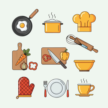 Colorful kitchen items illustration