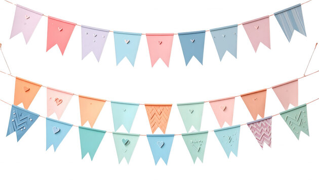 Festliche Girlande mit bunten Herzen f&uuml;r Feiern und freudige Anl&auml;sse, isoliertes Overlay-Element