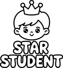 Naklejka premium Line of a child wearing a crown with star student text