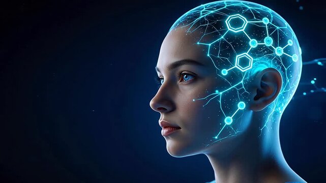 Human head with glowing neural network