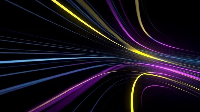 Abstract colorful neon light trails creating futuristic digital wave motion on dark background
