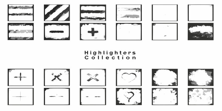 Collection of abstract black brush strokes and highlight shapes