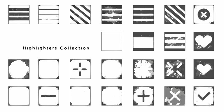 A collection of black and white patterned rectangular highlighter shapes
