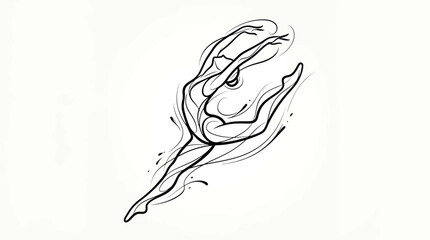 Continuous line drawing of a graceful ballerina performing a leap, elegant dance pose, fluid motion, artistic sketch of a dancer, minimalist illustration © Hikari Vector Studio
