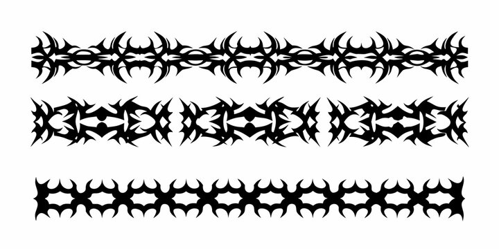 Three rows of intricate black tribal tattoo designs on white background