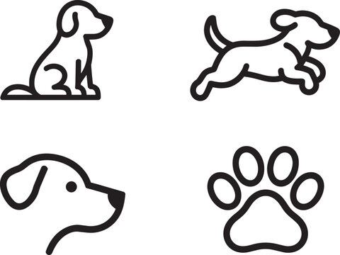 Paw print icon set of 4 with dog icon cute dog symbol in outline style with dog