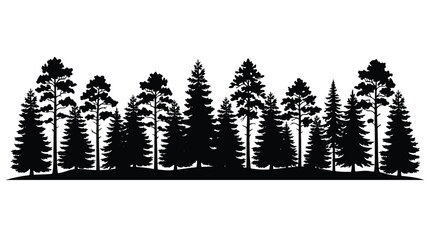 Forest silhouette, seamless border of pine and spruce trees, black coniferous woodland landscape © Hikari Vector Studio