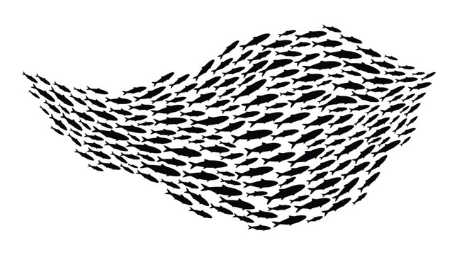 School of fish silhouette, a group of small fish swimming together in a wave shape