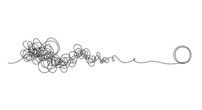 Messy tangled line to simple circle problem solving art