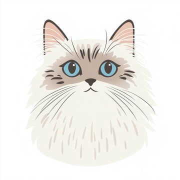 Flat modern illustration of a Ragamuffin cat with soft long fur. Clean background and pastel tones create a neat stock look