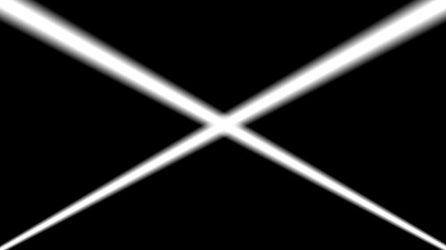 Abstract glowing white diagonal light beams crossing on black background
