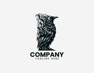 Obraz premium Flaming crow standing black vector illustration