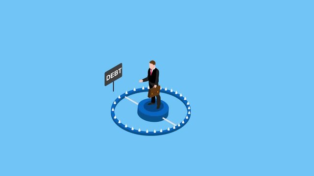 Businessman Trapped in Debt Cycle 3d animation cartoon