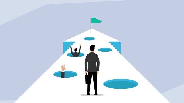 Businessman Facing Challenges and Pitfalls on the Path to Success cartoon animation