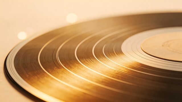 Closeup of a golden vinyl record