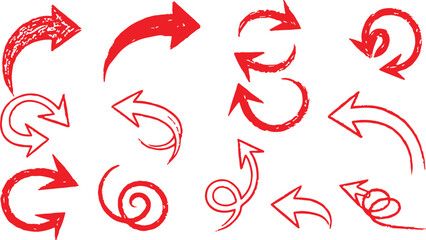 Obraz premium Set of handdrawn arrows, doodle style vector elements for design, collection of black brush stroke arrow icons