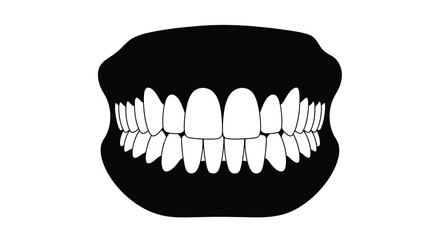 A black and white illustration of a set of human teeth and gums © Design lens