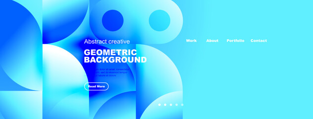 Obraz premium Abstract blue design. Geometric shapes overlap, creating modern website header or banner. Text details present information.