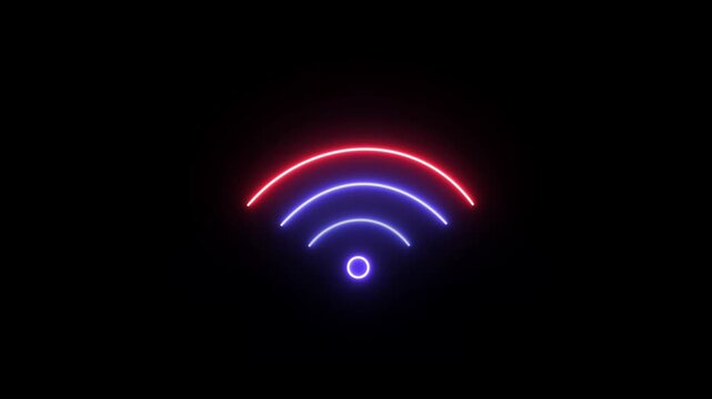 Neon wifi icon on black background