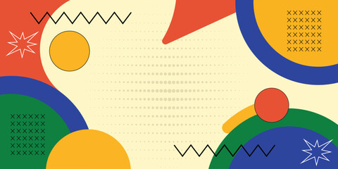 Fototapeta premium Retro Memphis Abstract Background with Organic Shapes and Bold Geometric Elements, Colorful 90s Style Pattern Vector Illustration