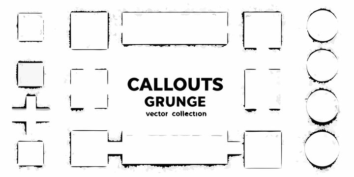 Collection of grunge style callouts frames and circular elements