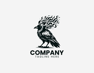 Obraz premium Flaming crow standing black vector illustration
