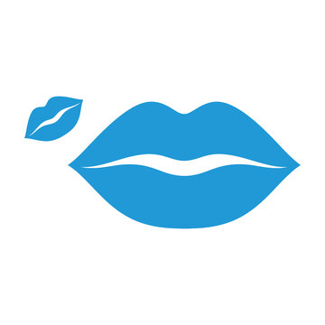 Blue lips and leaf icon symbol