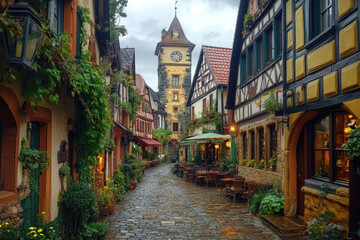 Obraz premium Cloudy Skies Over a Beautiful German Heritage Square
