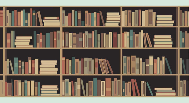 An organized collection of diverse books filling a comprehensive bookshelf, representing a vast repository of accumulated knowledge and learning through literature