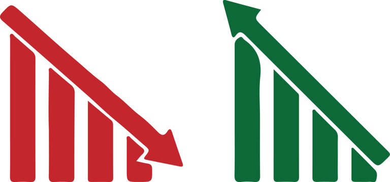 business graph going down up sign red green arrow icon set vector logo design 