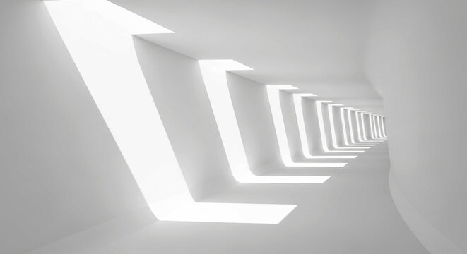 Minimalist Architectural Hallway with Dramatic Light Tunnel Effect &ndash; Modern Interior Design Concept and Abstract Space 3d render of a modern building hall, building, corridor, architecture, minimalist