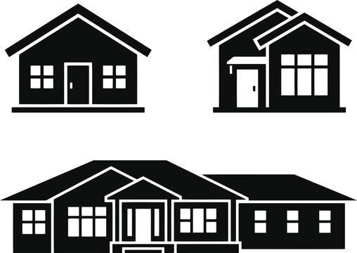 Three different house vector icons representing residential properties.
