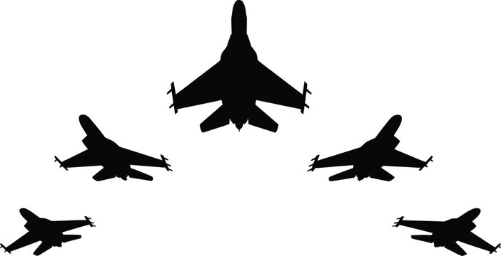 Five black fighter jets in formation airplane aircraft