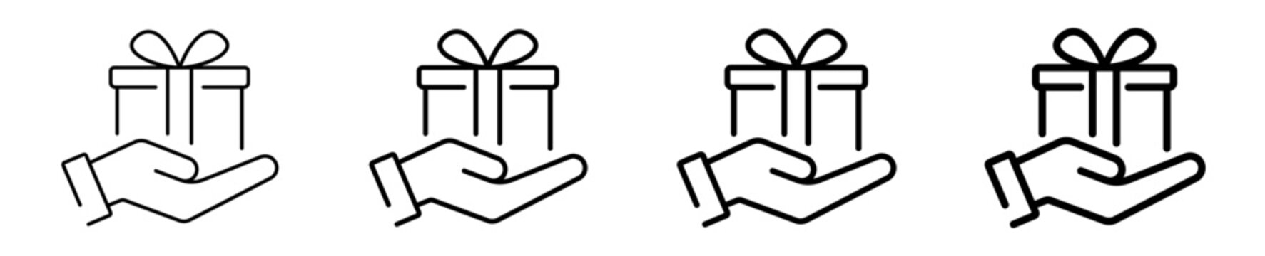 Giving gift hand present icon, line design. Editable vector stroke icon