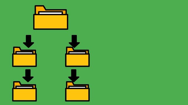 Animation of folder hierarchy structure, document management system. Digital archive and file organization symbol.