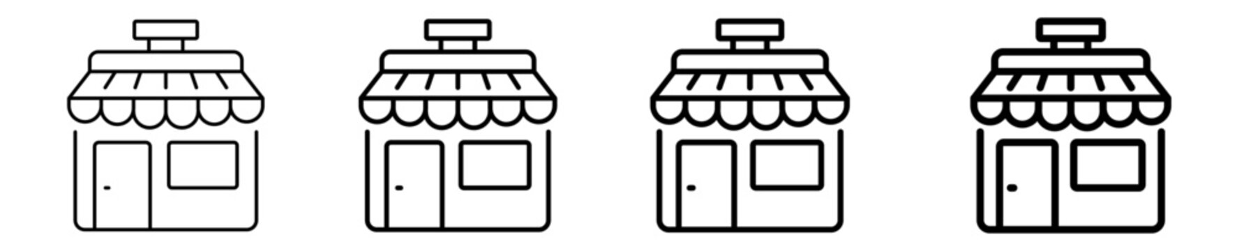 Marketplace store front retail building icon line design. Editable vector stroke icon