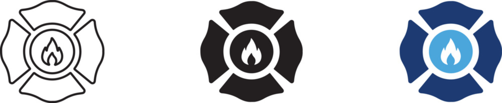 Vector graphic illustrations of firefighter Maltese cross symbols in different colors and designs