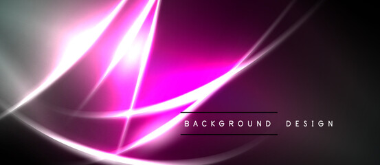 Obraz premium Abstract neon lines create vibrant pink, purple glow. Dark background emphasizes bright energy, modern design elements.