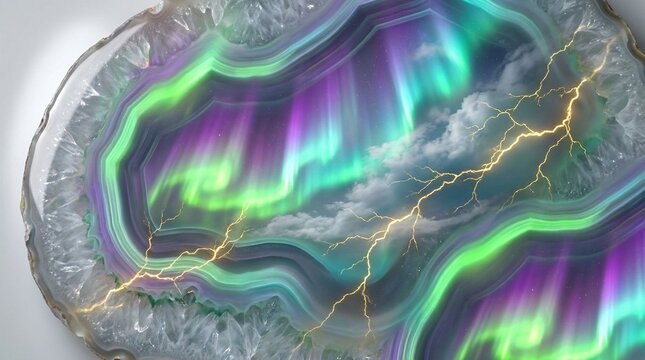 Surreal agate mineral cross - section with captured arora borealis and gold veis, abstract luxury stone txture background